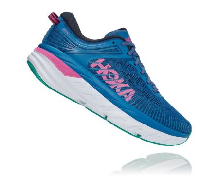 Hoka One One Bondi 7 - Tenis Corrida Estrada Mulher Azuis / Rosa | PT-HzBJ7ia